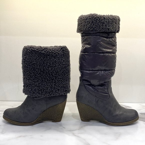 Steve Madden Grey Puffy Winter Heeled Boots - Picture 7 of 13